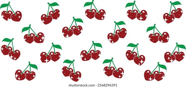 Cute Cherry Heart set illustration. Valentine Vector cliparts