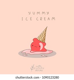 Cute cherry ice cream with sad face