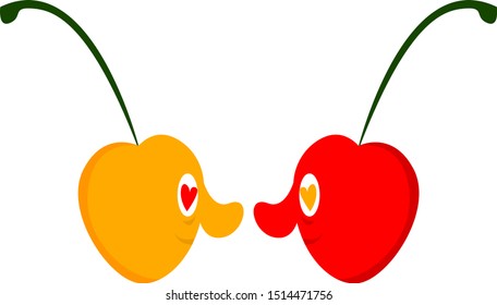 Cute cereza, ilustración, vector sobre fondo blanco.