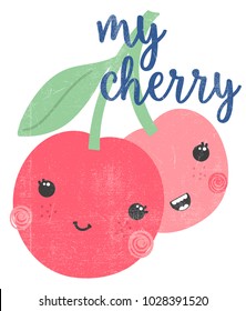 Cute Cherry Illustration, Vector, Slogan