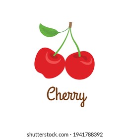 Cute cherry isolated on white background. Vector illustration.