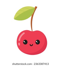Cute cherry with kawaii eyes. Flat vector illustration isolated on white background.