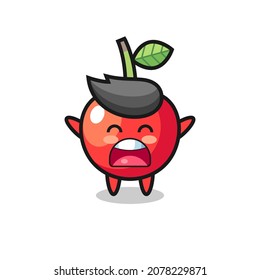 cute cherry mascot with a yawn expression , cute style design for t shirt, sticker, logo element