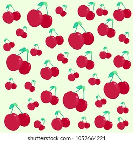 Cute cherry pattern. Good for textile, wrapping, wallpapers, etc. Sweet red ripe cherries isolated on white background. Vector illustration icon
