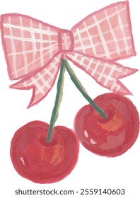 cute cherry pattern hand drawn watercolour with isolated white background 