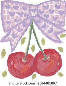 cute cherry pattern hand drawn watercolour with isolated white background	