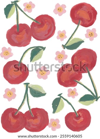 cute cherry pattern hand drawn watercolour with isolated white background 