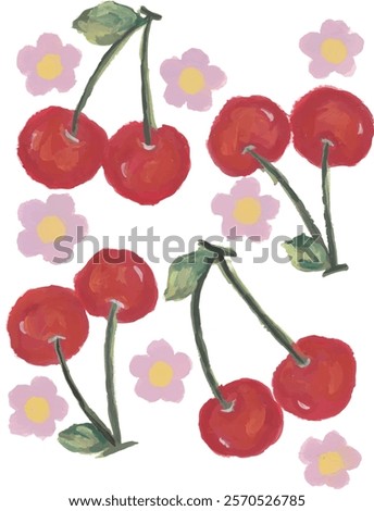 cute cherry pattern hand drawn watercolour with isolated white background	