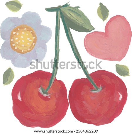 cute cherry pattern hand drawn watercolour with isolated white background	