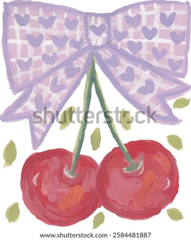 cute cherry pattern hand drawn watercolour with isolated white background	