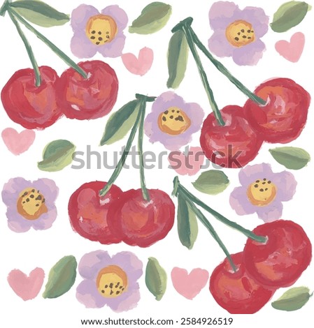 cute cherry pattern hand drawn watercolour with isolated white background