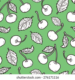 cute cherry pattern. Vector doodle seamless pattern with cherries for wallpaper, web page background, surface textures, textile, scrap book, design fabric, menu