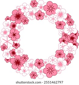 Plantilla de marco redondo de flores de cerezo rosa lindo. marco de Vector. gráfico