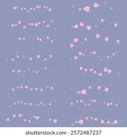 Cute cherry pink petals with glitter, differents separator border illustration vector