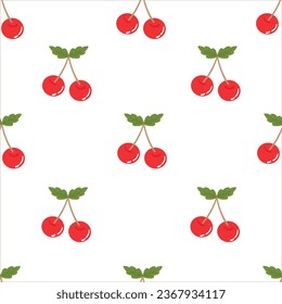 Cute cherry seamless pattern for fabric print, textile, gift wrapping paper. colorful vector for children, flat style