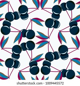 Cute cherry seamless pattern. Good for textile wrapping and wallpapers. Sweet ripe cherries background.