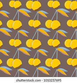 Cute cherry seamless pattern. Good for textile wrapping and wallpapers. Sweet ripe cherries background.