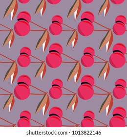 Cute cherry seamless pattern. Good for textile wrapping and wallpapers. Sweet ripe cherries background.