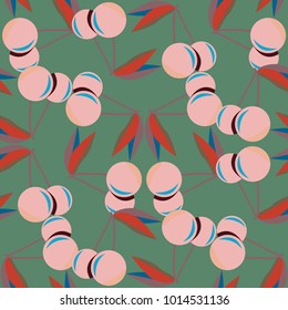 Cute cherry seamless pattern. Good for textile wrapping and wallpapers. Sweet ripe cherries background.