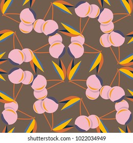 Cute cherry seamless pattern. Good for textile wrapping and wallpapers. Sweet ripe cherries background.