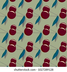 Cute cherry seamless pattern. Good for textile wrapping and wallpapers. Sweet ripe cherries background.