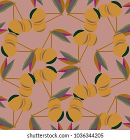 Cute cherry seamless pattern. Good for textile wrapping and wallpapers. Sweet ripe cherries background.