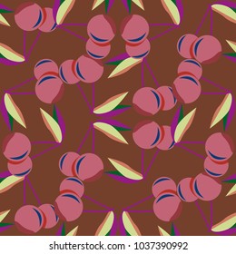 Cute cherry seamless pattern. Good for textile wrapping and wallpapers. Sweet ripe cherries background.