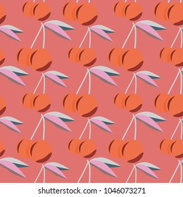 Cute cherry seamless pattern. Good for textile wrapping and wallpapers. Sweet ripe cherries background.