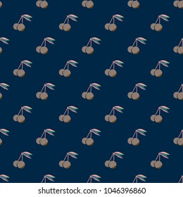Cute cherry seamless pattern. Good for textile wrapping and wallpapers. Sweet ripe cherries background.