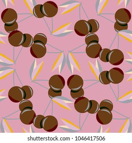 Cute cherry seamless pattern. Good for textile wrapping and wallpapers. Sweet ripe cherries background.