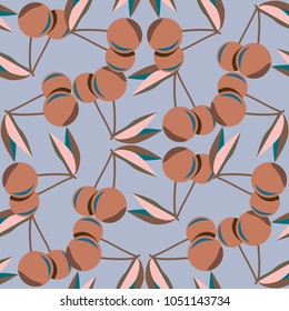 Cute cherry seamless pattern. Good for textile wrapping and wallpapers. Sweet ripe cherries background.