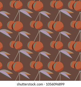 Cute cherry seamless pattern. Good for textile wrapping and wallpapers. Sweet ripe cherries background.