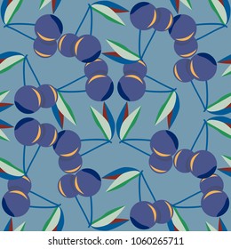 Cute cherry seamless pattern. Good for textile wrapping and wallpapers. Sweet ripe cherries background.