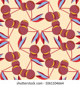 Cute cherry seamless pattern. Good for textile wrapping and wallpapers. Sweet ripe cherries background.