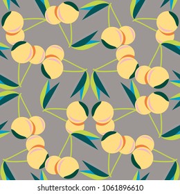 Cute cherry seamless pattern. Good for textile wrapping and wallpapers. Sweet ripe cherries background.