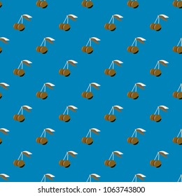 Cute cherry seamless pattern. Good for textile wrapping and wallpapers. Sweet ripe cherries background.