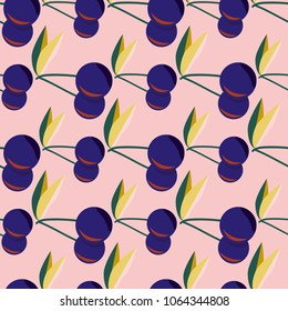 Cute cherry seamless pattern. Good for textile wrapping and wallpapers. Sweet ripe cherries background.