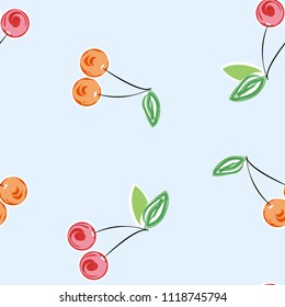 Cute cherry seamless pattern. Good for textile, wrapping, wallpapers, etc. Sweet red ripe cherries isolated. Vector illustration.
