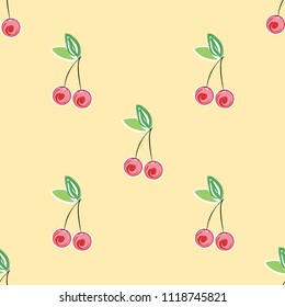 Cute cherry seamless pattern. Good for textile, wrapping, wallpapers, etc. Sweet red ripe cherries isolated. Vector illustration.