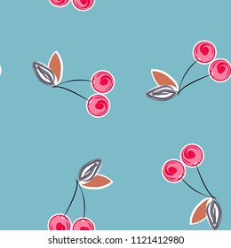 Cute cherry seamless pattern. Good for textile, wrapping, wallpapers, etc. Sweet red ripe cherries isolated. Vector illustration.