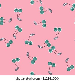 Cute cherry seamless pattern. Good for textile, wrapping, wallpapers, etc. Sweet red ripe cherries isolated. Vector illustration.