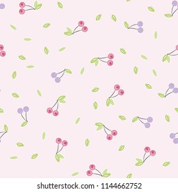 Cute cherry seamless pattern. Good for textile, wrapping, wallpapers, etc. Sweet red ripe cherries isolated. Vector illustration.