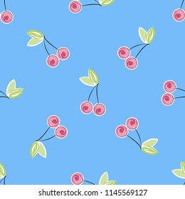 Cute cherry seamless pattern. Good for textile, wrapping, wallpapers, etc. Sweet red ripe cherries isolated. Vector illustration.