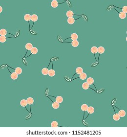 Cute cherry seamless pattern. Good for textile, wrapping, wallpapers, etc. Sweet red ripe cherries isolated. Vector illustration.