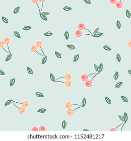 Cute cherry seamless pattern. Good for textile, wrapping, wallpapers, etc. Sweet red ripe cherries isolated. Vector illustration.