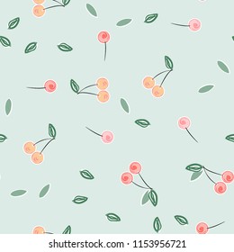 Cute cherry seamless pattern. Good for textile, wrapping, wallpapers, etc. Sweet red ripe cherries isolated. Vector illustration.