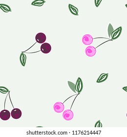 Cute cherry seamless pattern. Good for textile, wrapping, wallpapers, etc. Sweet red ripe cherries isolated. Vector illustration.