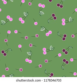 Cute cherry seamless pattern. Good for textile, wrapping, wallpapers, etc. Sweet red ripe cherries isolated. Vector illustration.