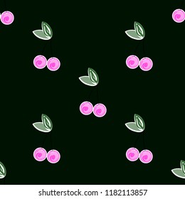 Cute cherry seamless pattern. Good for textile, wrapping, wallpapers, etc. Sweet red ripe cherries isolated. Vector illustration.