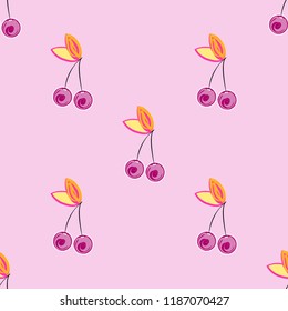 Cute cherry seamless pattern. Good for textile, wrapping, wallpapers, etc. Sweet red ripe cherries isolated. Vector illustration.